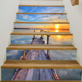 喆敏家居装饰PVC 创意简约6片楼梯帖墙贴海日落外贸跨境货源