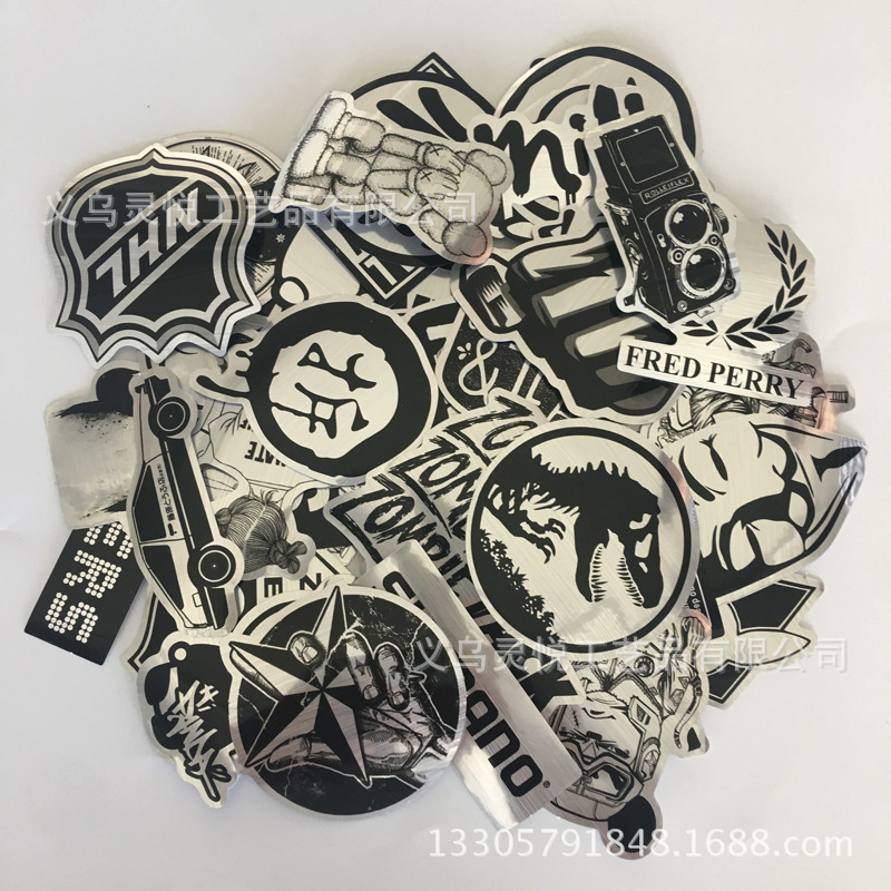 50张仿金属 个性拉丝防水汽车车贴 卡通拉杆箱箱旅行箱涂鸦贴纸