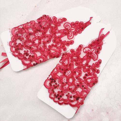 2pcs Korean white red lace diamond wedding flower girls gloves children stage performance photos shooting model show mittens fingerless girls jazz latin dance gloves