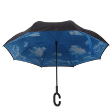 创意定制反向伞c型多功能拒水汽车伞直柄雨伞黑胶遮阳伞厂家直销