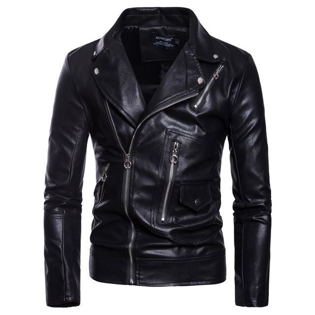 European and American fashionable men’s locomotive multi zip leather coat leather jacket
