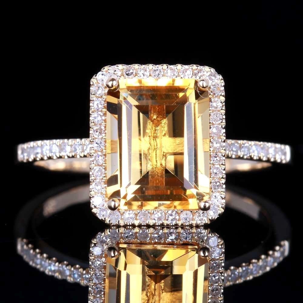 Zhen Rong ebay Hot Selling Fashion Champagne Square Diamond Engagement Ring Micro Set Group Set Yellow Gem Ring