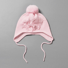 moinmlon秋冬新款女童棉线针织护耳帽 棉布内衬宝宝保暖
