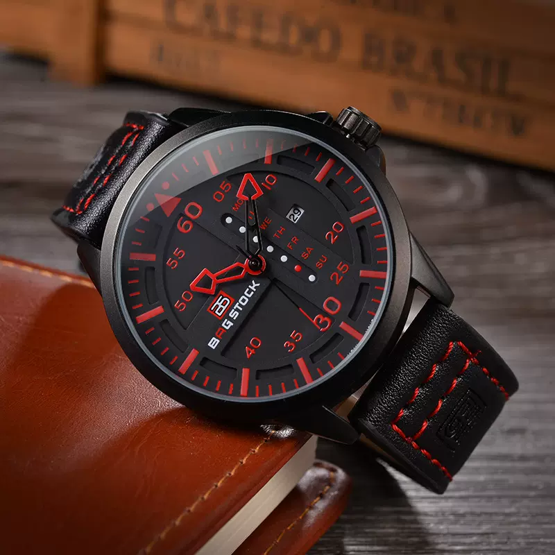 柏格斯丹钢带石英表强化玻璃防刷防刮防水男士手表出口表大表盘