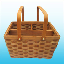 廠家供應整體農產品包裝籃 木質禮品籃 內分隔竹編收納筐紅酒籃