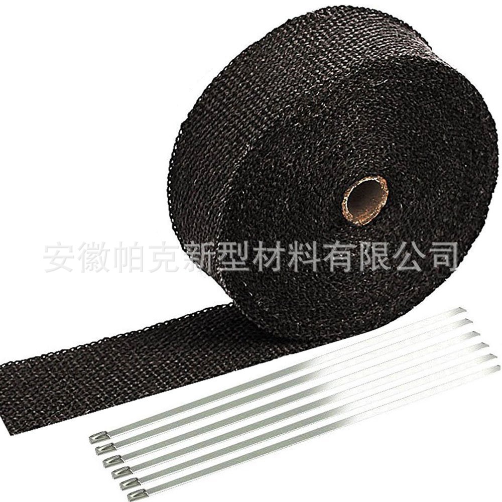 赛车摩托车排气管缠绕包裹耐高温材料黑色玻璃纤维钛金色隔热绑带|ru