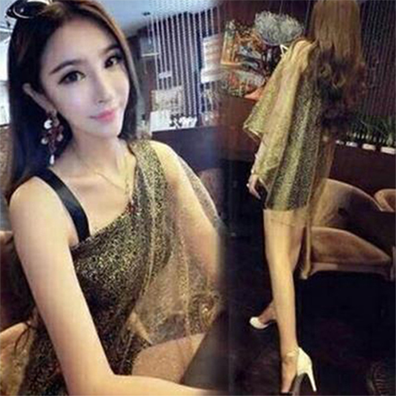 Cross-Border Wish Amazon Ebay Aliexpress European and American Women's Clothing Sexy Gold Gauze Mini Dress Skirt Mini Dress
