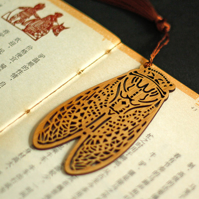 旅游纪念品 书签金蝉一鸣惊人定制中国风古风竹木工艺品 文创礼品