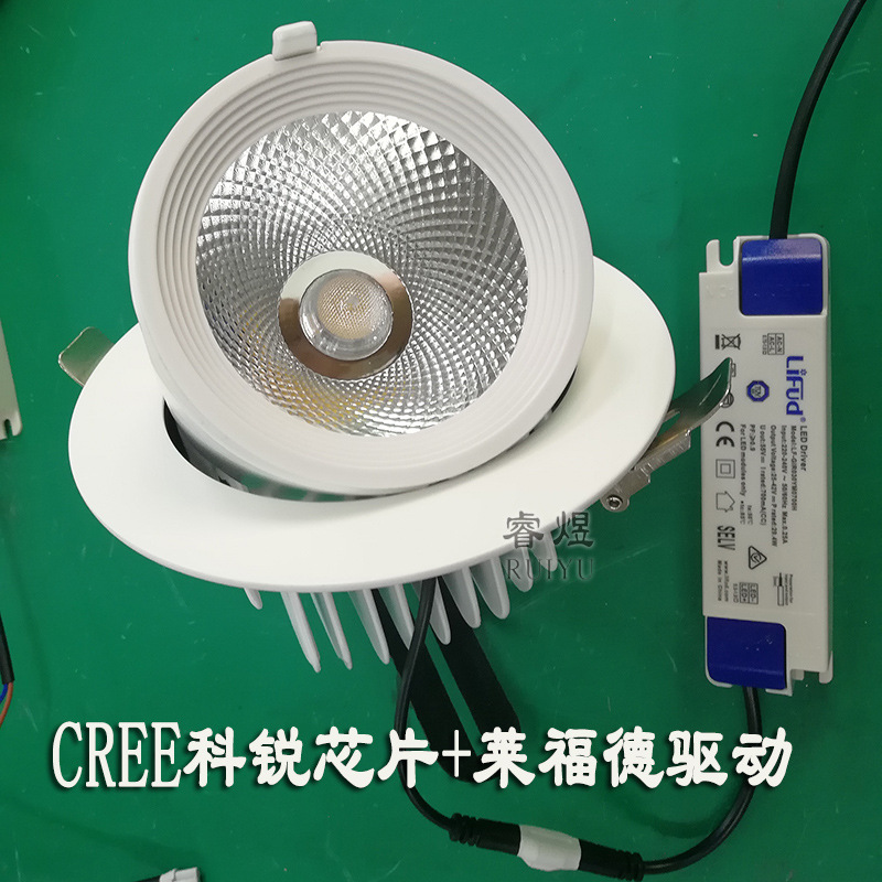 led Trunk Light COB Spotlight Down lamp Embedded system Ceiling 360 degree 30w tile CREE Redford 4000k