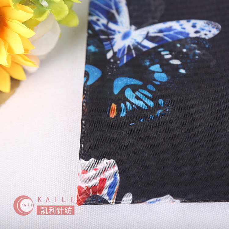 时尚女装家纺网纱弹力数码印花面料