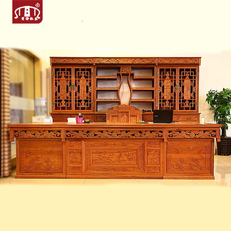 Huang Ze Dongyang Rosewood furniture Book tables and chairs combination Large fruit sandalwood to work in an office The computer table Myanmar Pear Bookcase bookshelf