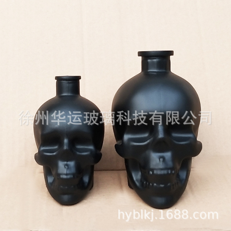 喷涂400ml750ml黑色酒瓶玻璃瓶骷髅头海盗头洋酒瓶