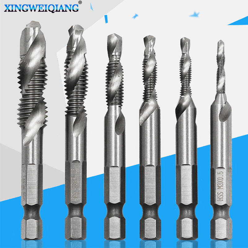 Hexagonal shank drilling and tapping integrated tap, tap drill bit, high speed steel 4341 metric tap for spiral machine