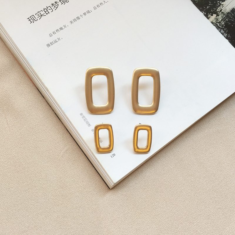 Rectangular Hollow Metal Earrings display picture 3