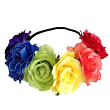 彩虹色6朵玫瑰包心發帶歐美絨布紅玫瑰花朵頭環發帶DIY頭飾發飾