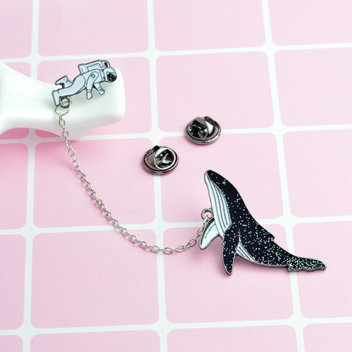 Cartoon collar micro-stamp, astronaut space whale dripping oil brooch, coat collar pin brooch, bag accessories