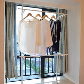 阳台落地晾衣架顶天立地式简易晒衣架室内挂衣架可升降伸缩双杆衣