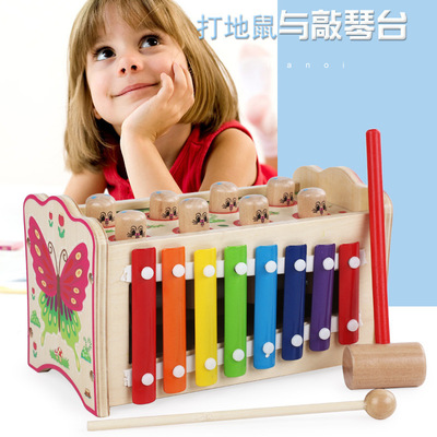 wooden  Whac-A-Mole children Toys Knock piano Musical Instruments Two-in-one baby Early education Puzzle Tap woodiness