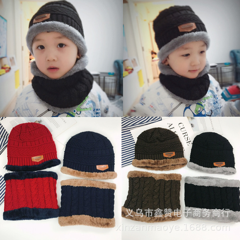 Autumn and winter Best Sellers children Hat Plush thickening winter keep warm Wool cap Sets of headgear Collar Hat Piece suit