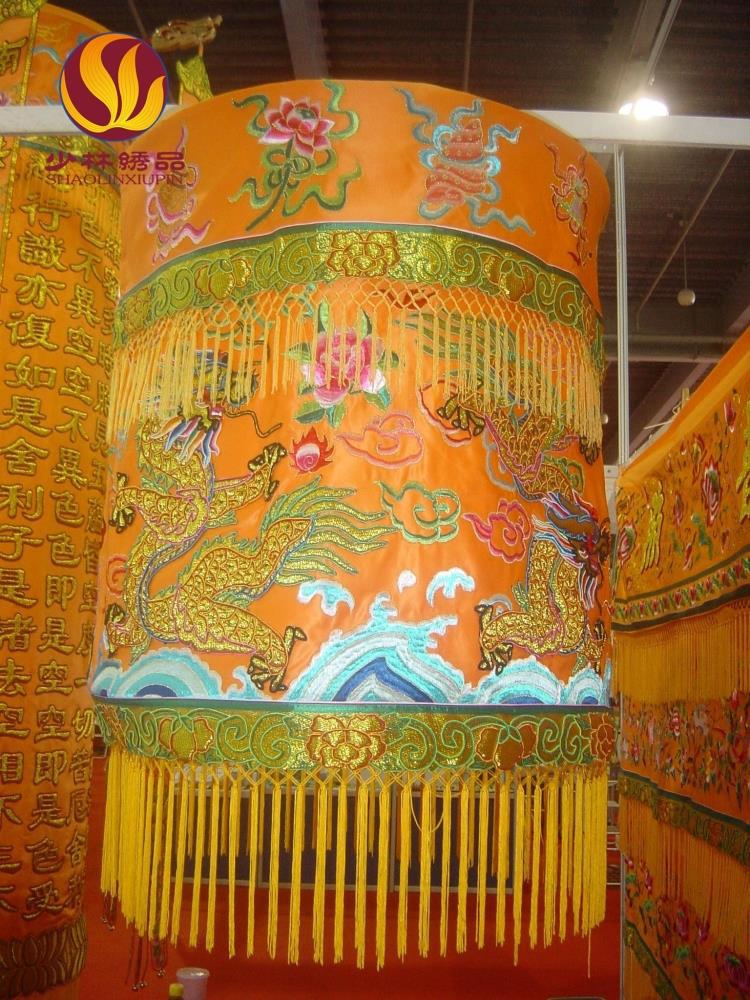 潮州少林繡業佛教用品佛堂寺廟繡品廠潮刺繡手繡幢幡五龍寶蓋定做