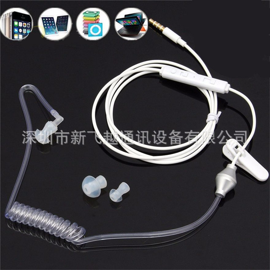 3.5MM mobile phone headset with microphone wire-controlled vacuum air duct spiral tube spring unilateral radiation-proof headset