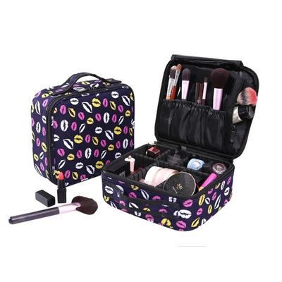 专业隔板化妆箱小号便携化妆包收纳箱简约纹绣化妆品旅行包批发|ms