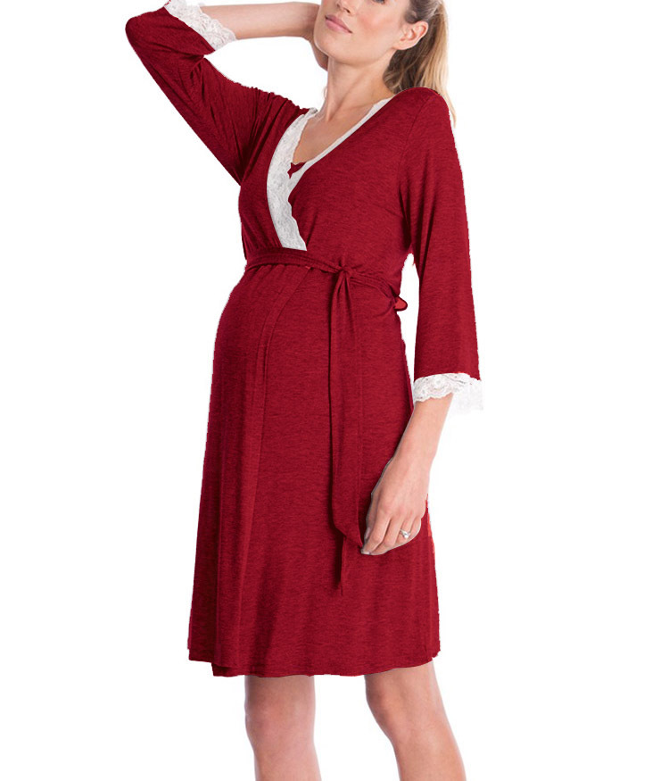 Stitching Three-Quarter Sleeve Solid Color Maternity Dress And Robe Set NSHYF116741
