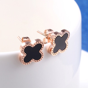 韩国时尚耳环短款钛钢 四叶草耳钉18k玫瑰金耳饰 女生款耳环