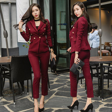 小西装女外套秋冬2018新款韩国修身显瘦收腰休闲红色西服礼服套装