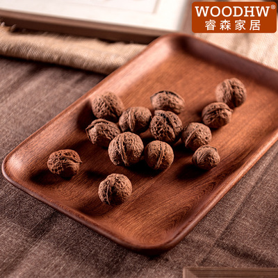 睿森乌檀木圆形果盘 实木餐盘点心盘零食盘 木制披萨面包木盘子|ms