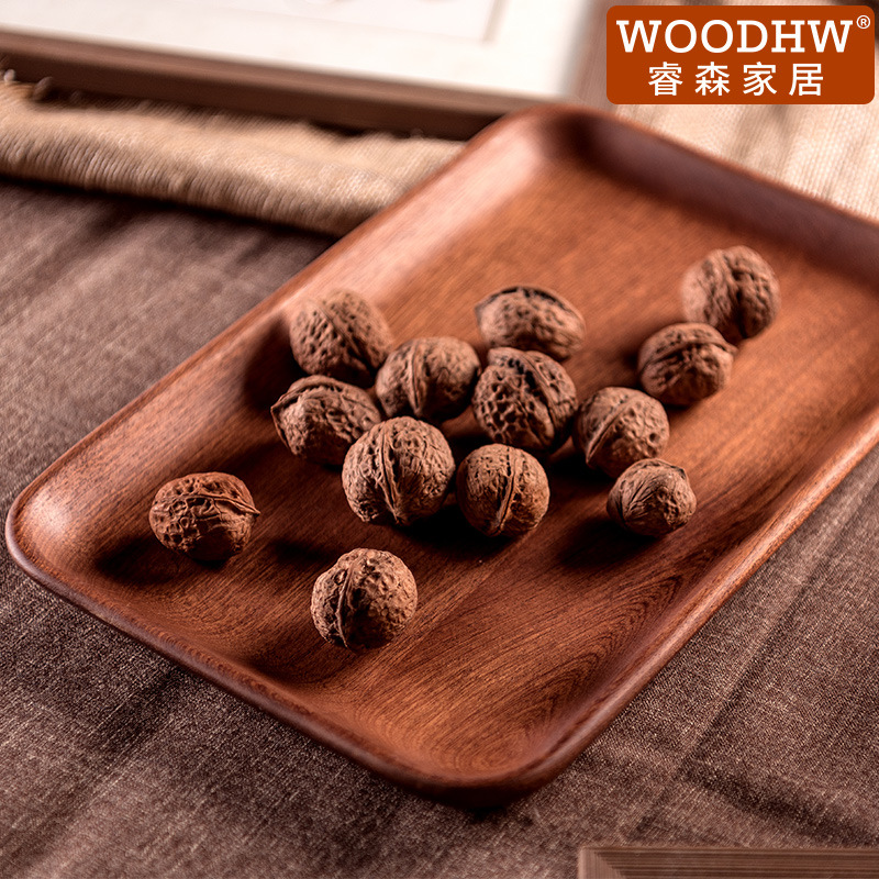 睿森乌檀木圆形果盘 实木餐盘点心盘零食盘 木制披萨面包木盘子|ms
