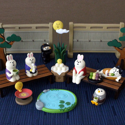 Cat Moon Viewing Mini Scene Ornament Rice Cake Rabbit Ninja Cat Dog Samurai Ornament