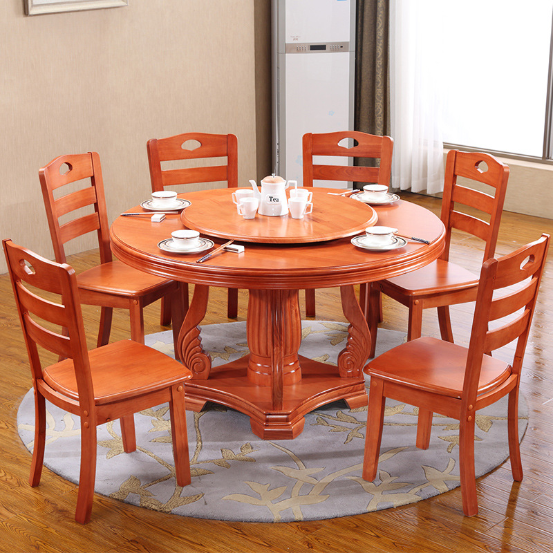 小戶型實木餐桌椅組合 圓形餐台飯桌圓餐桌餐廳酒店食堂餐桌批發