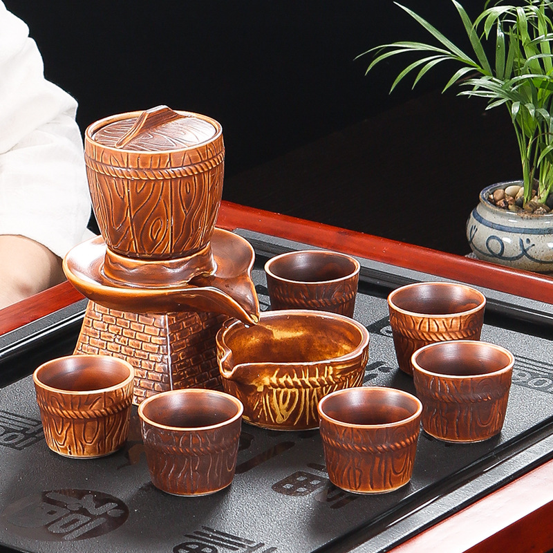 陶瓷自动茶具 蒸蒸日上功夫茶具套装防烫伤冲茶器 青瓷懒人泡茶壶