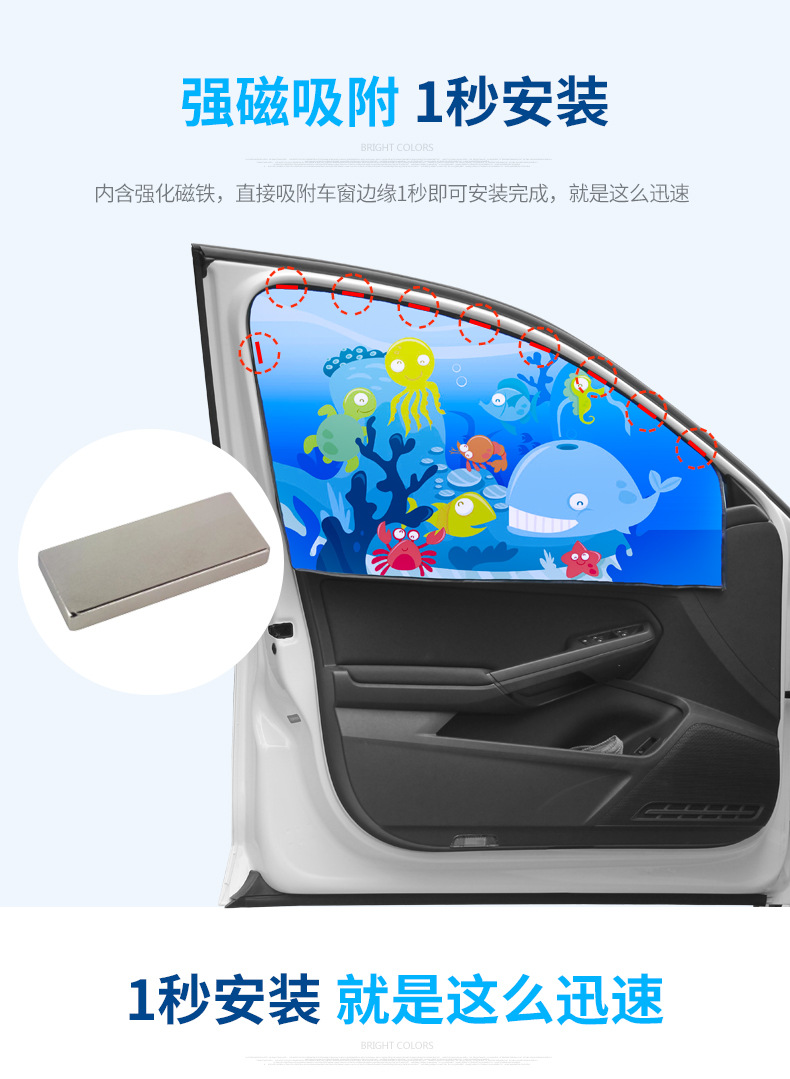 Cartoon Car Sunshade with Magnetic Attachment, Sun Protection and Heat Insulation for Car Side Windows, Privacy and Cute Design