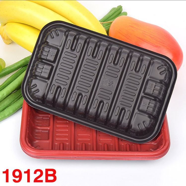 紅黑壹次性托盤生鮮水果蔬菜打包盒塑料超市商品包裝盒1912長方形