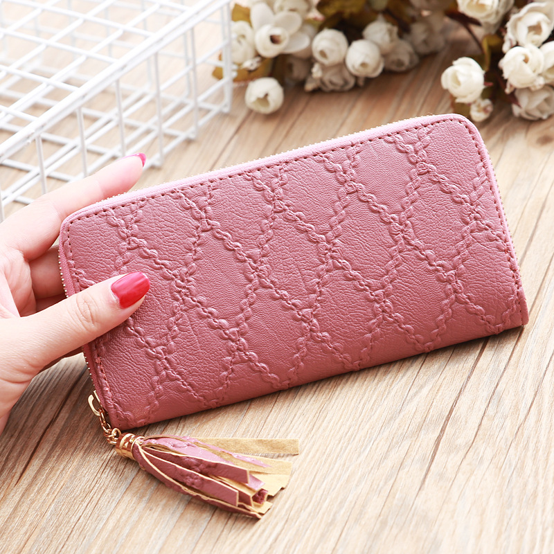 Women'S Gender Tassel Design Korean New Ladies Fashion Tassel Rhombus Embossed Wallet