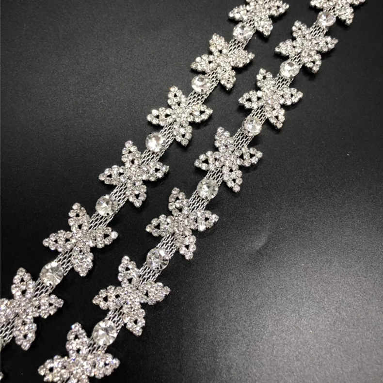 礼服衣领鱼骨蛇链蝴蝶渔网链条 镶水钻玻璃钻石烧焊爪链 圆柱钻链