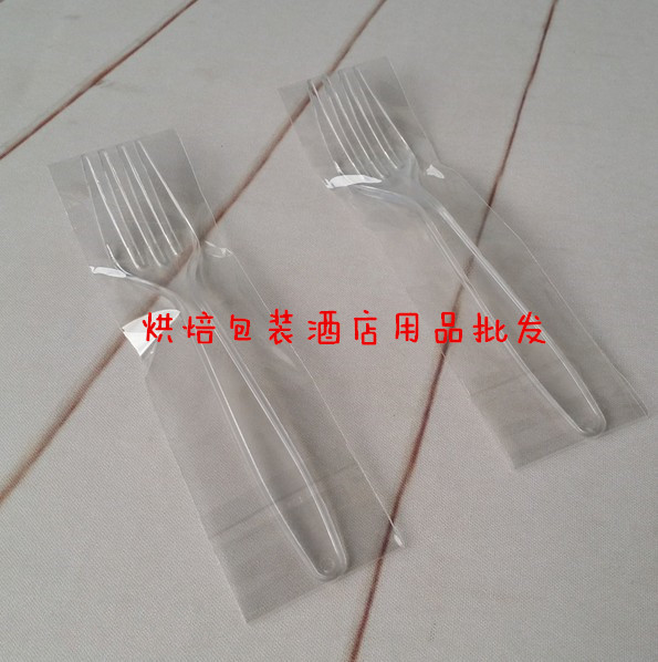一次性透明独立包装叉子 透明西餐叉牛排叉蛋糕叉勺塑料叉100只