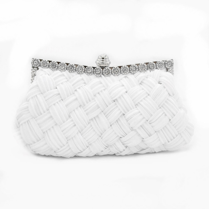 Túi clutch dạ tiệc satin đính đá rhinestone cho cô dâu — Màu trắng, Màu đỏ, Màu tím, Màu xanh đậm chi tiết 2