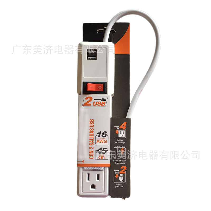 工厂批发2USB四孔美式插排 4孔2USB美标排插插板USB拖线板 GW002|ms