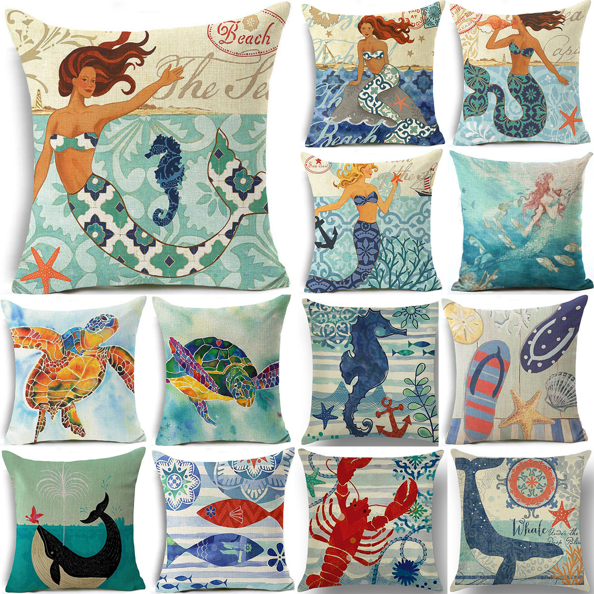 Cross-Border Ebay Amazon Aliexpress Hot Selling European and American Retro Mermaid Pillow Case Car Cushion