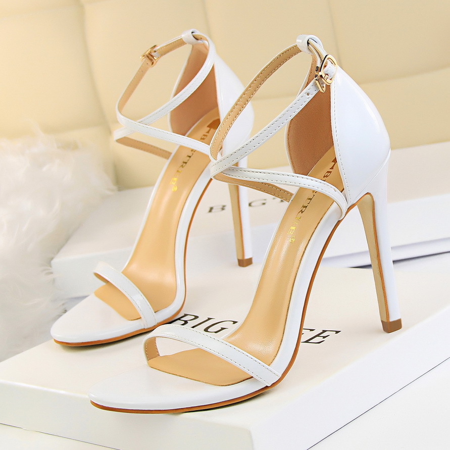 126-7 European And American Style Fashion Party Women's Shoes Ultra High Heel Stiletto Open Toe Patent Leather Cross_vogvips.com
