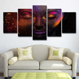 跨境ebay wish5块霓虹灯灰尘女孩脸墙艺术图片蓬达家居装饰画