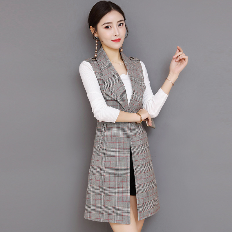 Plaid Vest Women's Mid-Length 2024 Spring & Fall New Slim Fit Sleeveless Korean Style Fashion Large Size Women's Vest