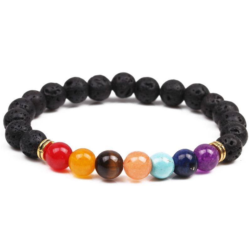 Natural Stone Colorful Chakra Energy Yoga Bracelet Colorful Agate Volcanic Stone 8mm Bracelet Bracelet display picture 1