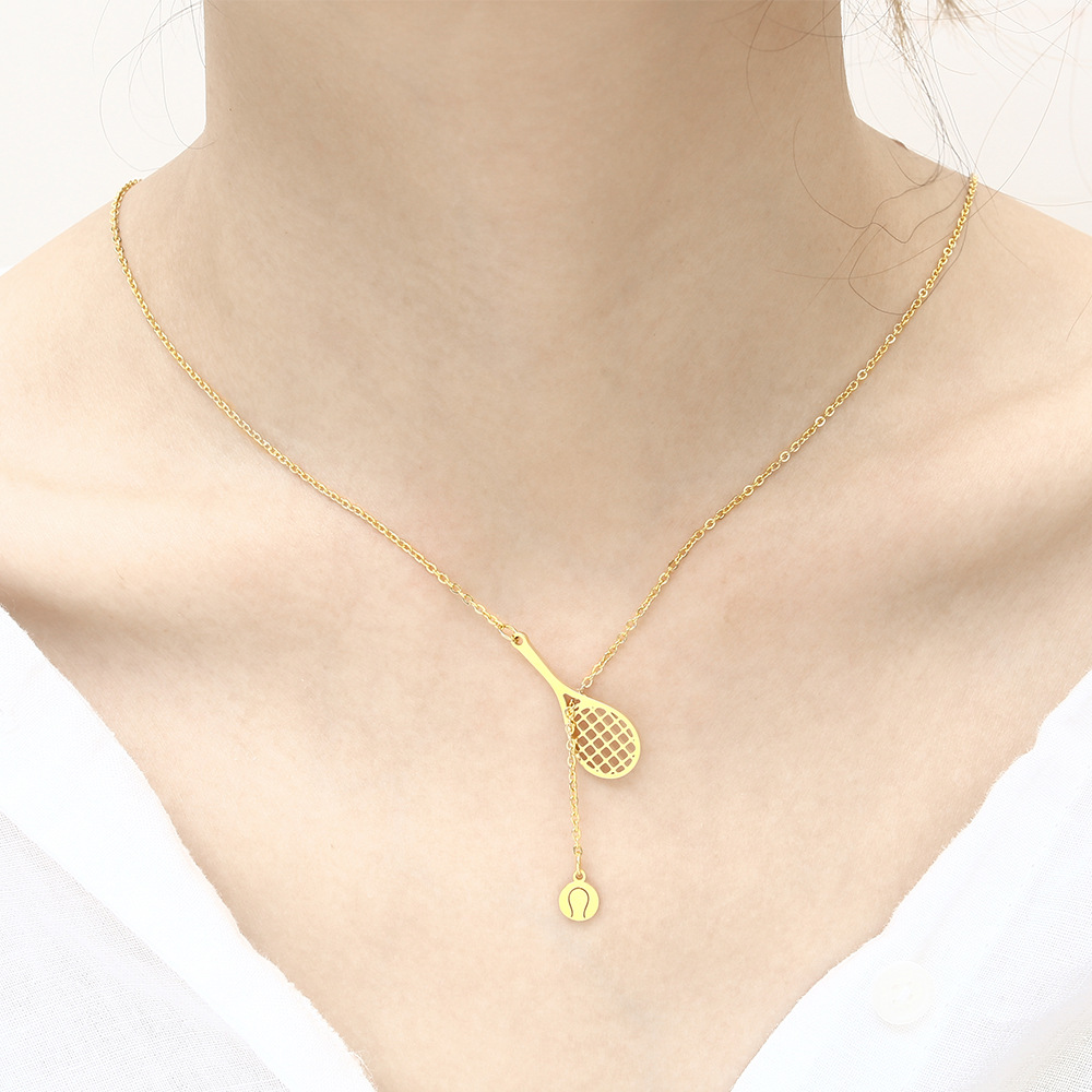 Plating Design Casual Simple Style Sports Tennis Racket Titanium Steel Plating Sweater Chain