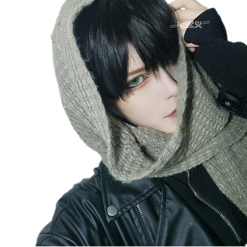 New men's wig handsome male hair student short straight hair black high temperature silk chemical fiber hair anime cos fake hair