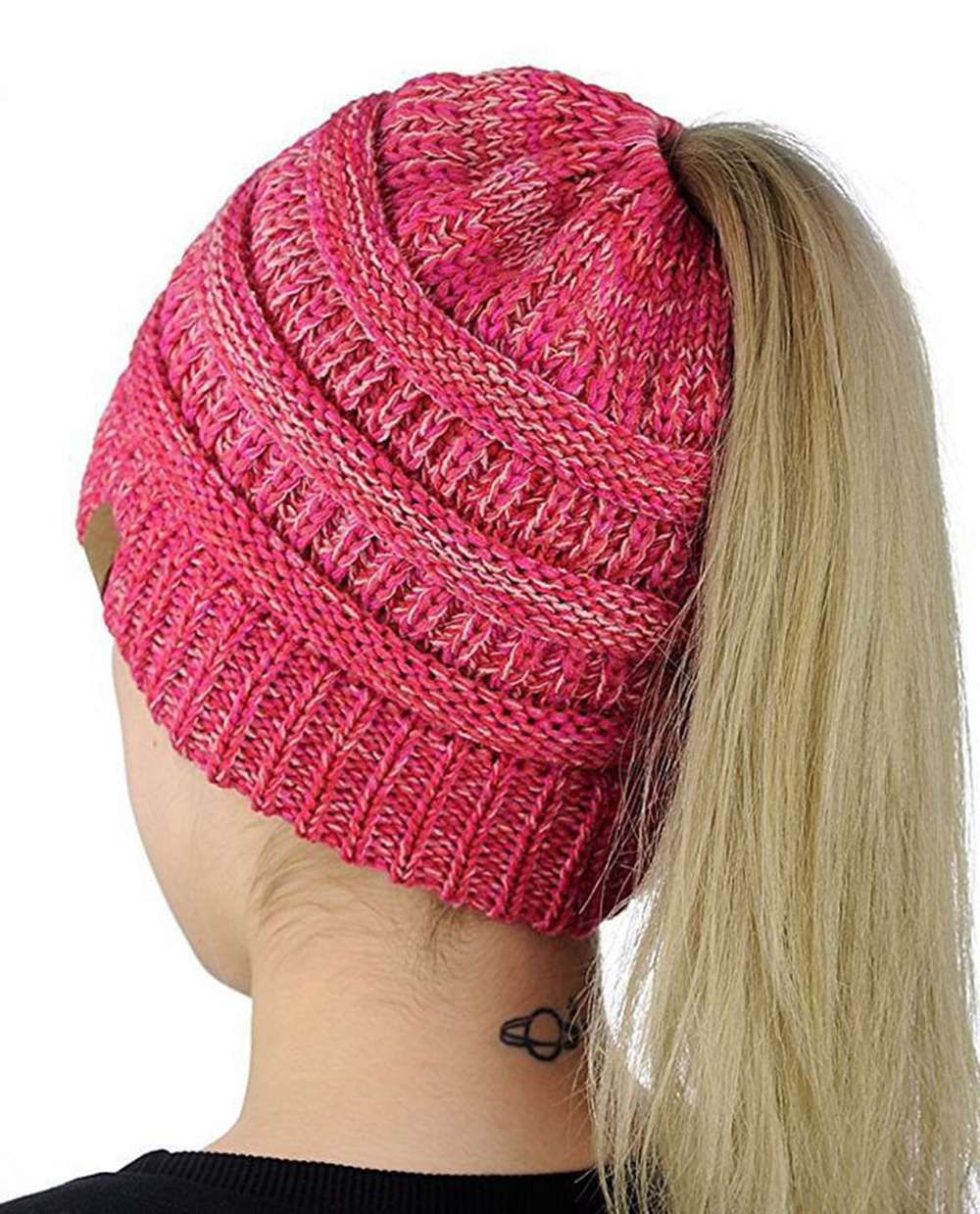 fashion pure color knit ponytail hat   NSTQ34723