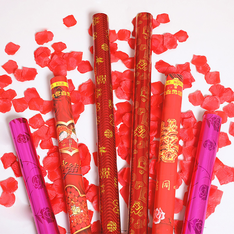 結婚慶用品手持禮花筒婚禮玫瑰花瓣噴彩花筒開業典禮禮賓花炮批發